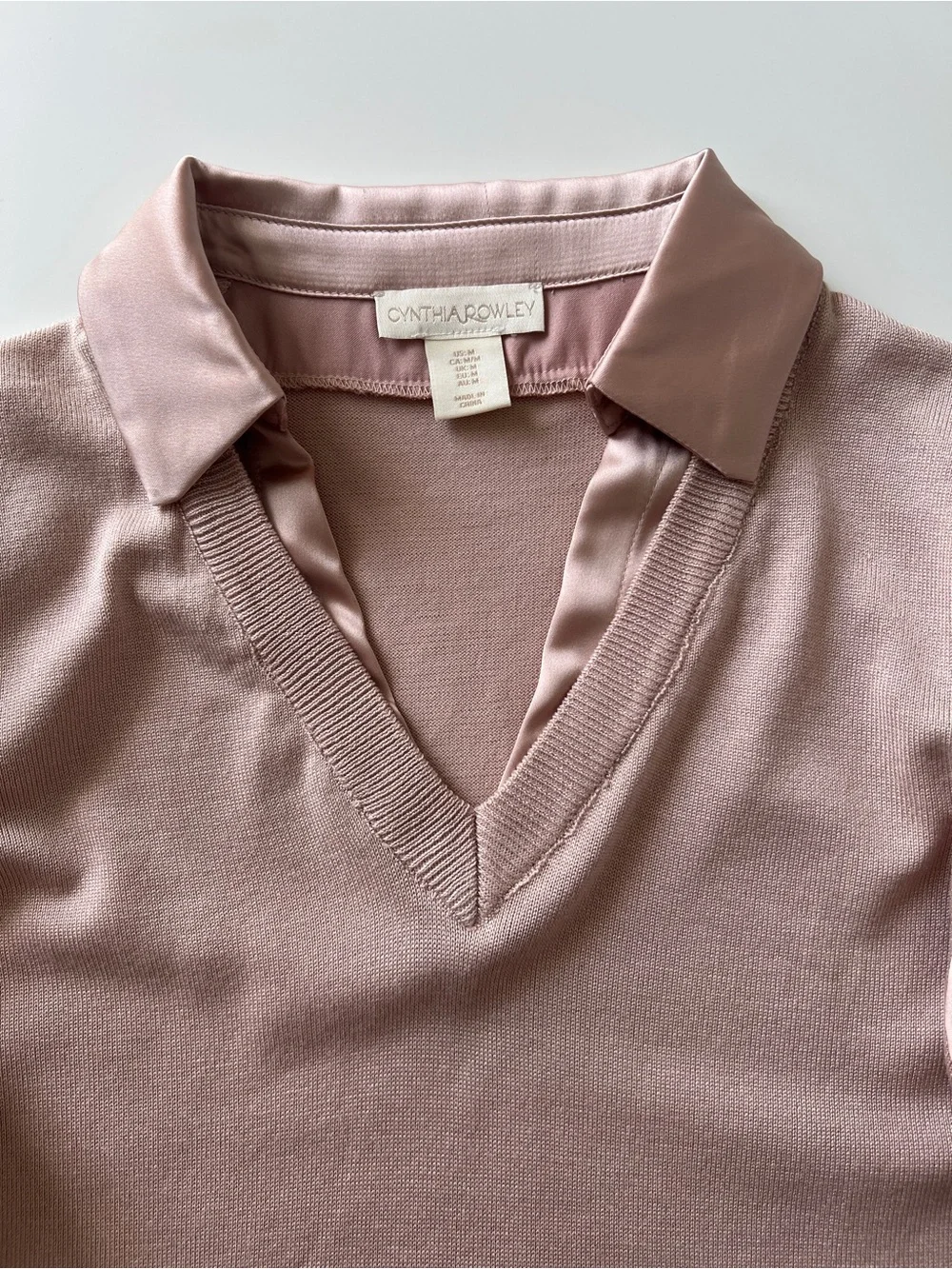 Cynthia Rowley Blush Pink Mixed Media Sweater Top Satin Puff Sleeve M - Picture 6 of 13